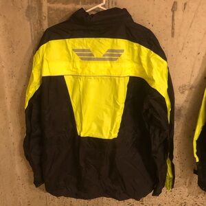 Olympia Moto Sports Hi Viz Rain Black and Yellow Jacket Mens M/L.